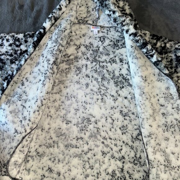 Hooded Black White Sherpa Jacket Open Front Lularoe Medium - Picture 8 of 10